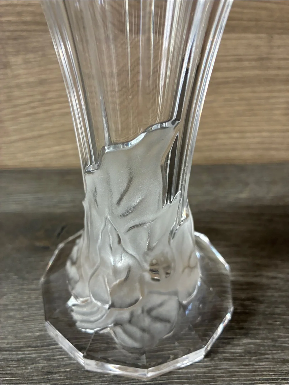 Gorgeous Lead Cut Crystal Vase With Frosted Leaf Ladybug Detail EUC 8.5